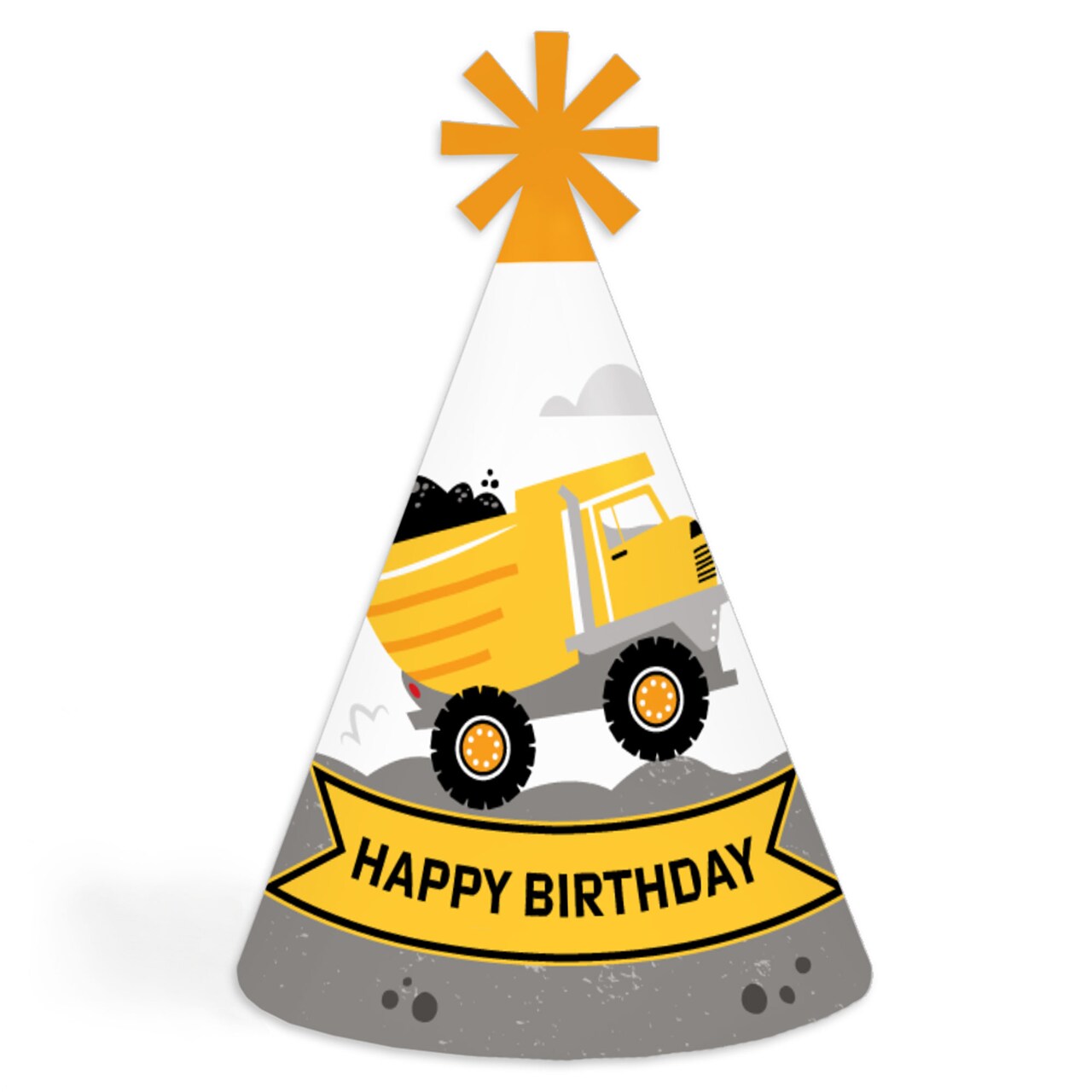 Big Dot of Happiness Dig It - Construction Party Zone - Cone Happy Birthday Party Hats for Kids and Adults - Set of 8 (Standard Size)